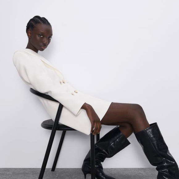 Double Breasted Buttoned Frock Blazer Dress Coat - Picture 5 of 8